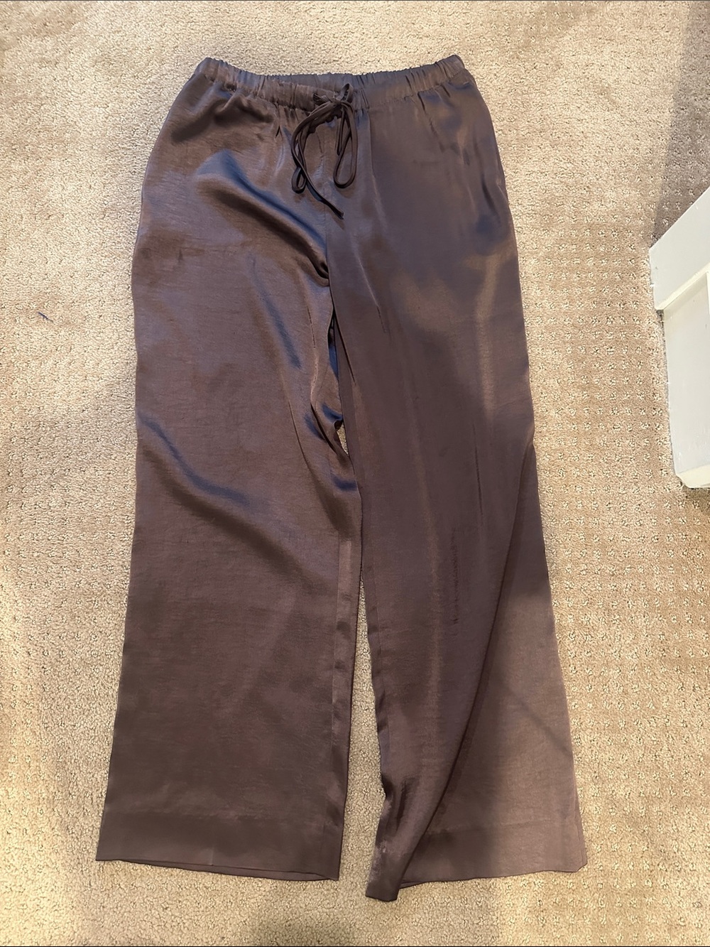 Women’s Satin Drawstring Pants — Dark Brown
